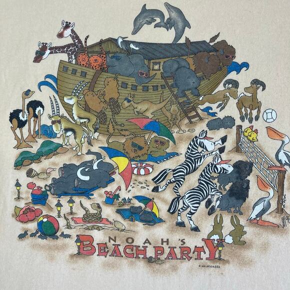 Anvil Vtg 1996 Shirt Dress Pj Noah’s Beach Party Graphic Tee Single Stitch Worn - Picture 8 of 16